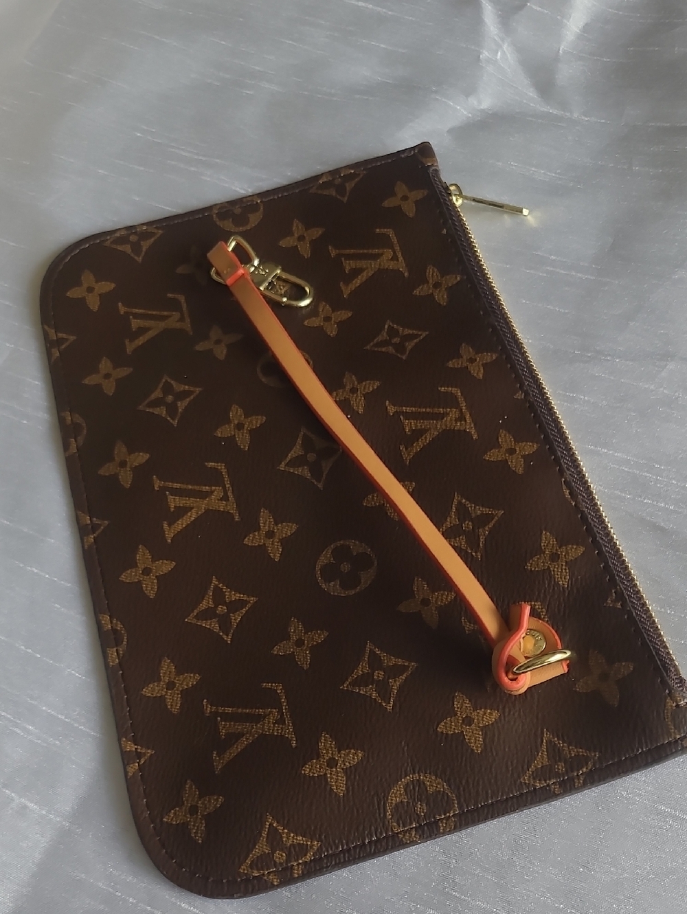 Louis Vuitton (Look A Like) Brown Monogram Pouch with Tan Strap